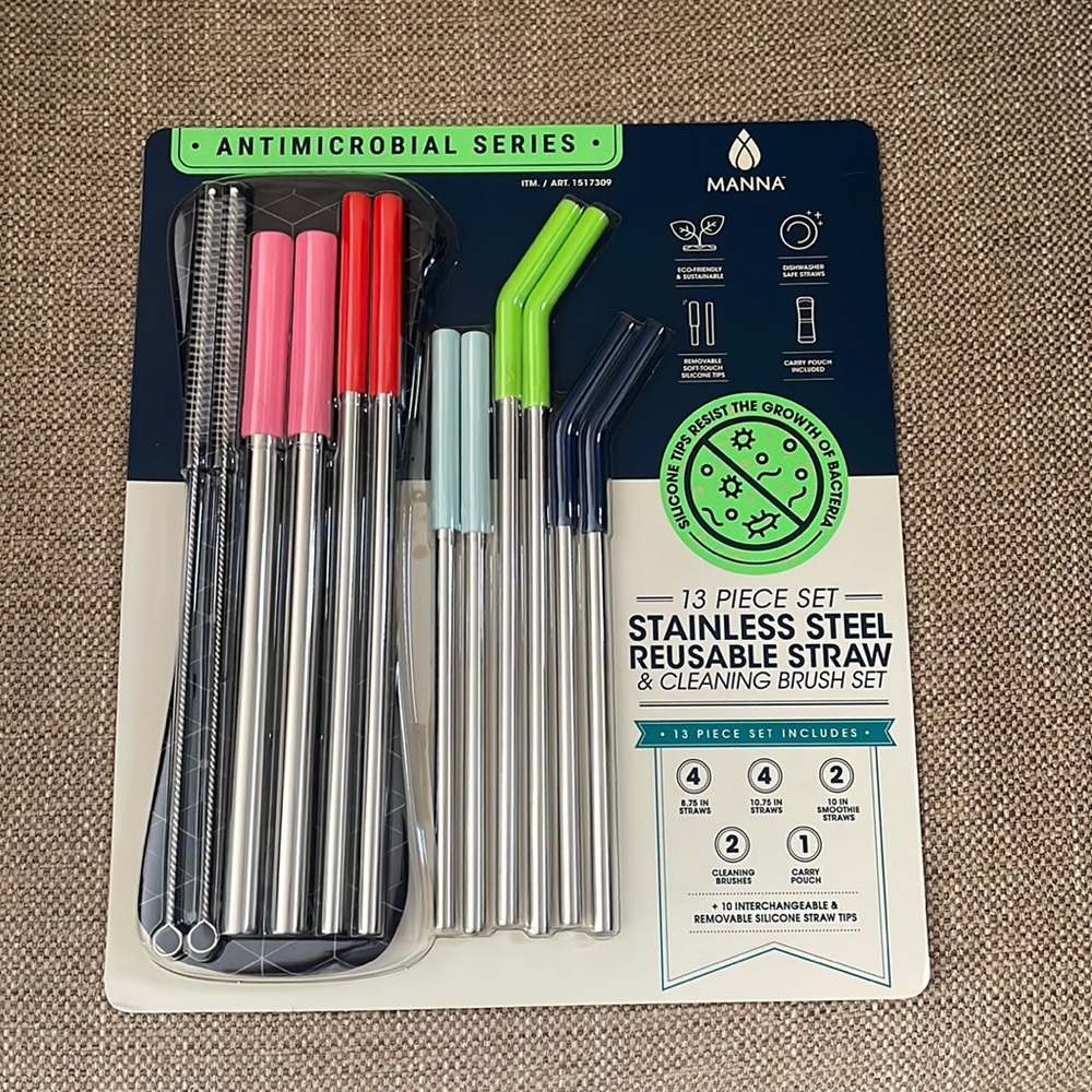 Stainless steel straw set